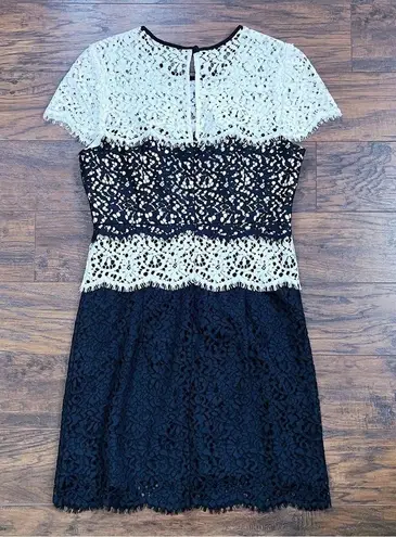 Milly • Gabrielle Dress color block lace two tone sheath black white cocktail
