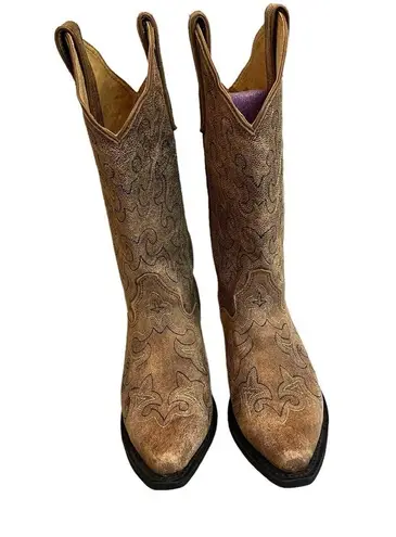 Women’s Distressed Leather Western Snip Toe Pull On Boots, Sz 7.5