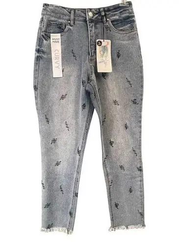 Tinseltown Hi Rise Mom Jeans Snake Serpent Embroidery Size 7 Curvy Raw Hem NEW