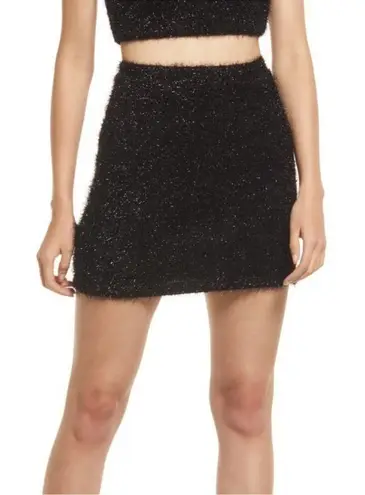 VERO MODA Caimie Sparkle Fuzzy Knit Mini Skirt Black Size Small Cozy Soft