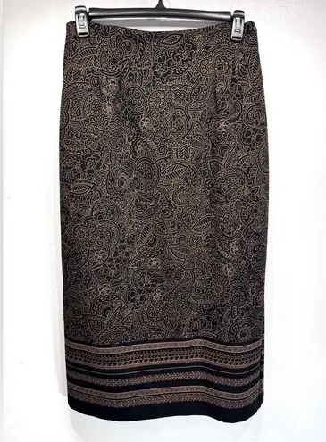 Briggs New York Vintage 90s Long Straight Black Skirt with Brown Boho Mandala Flowers Briggs NY
