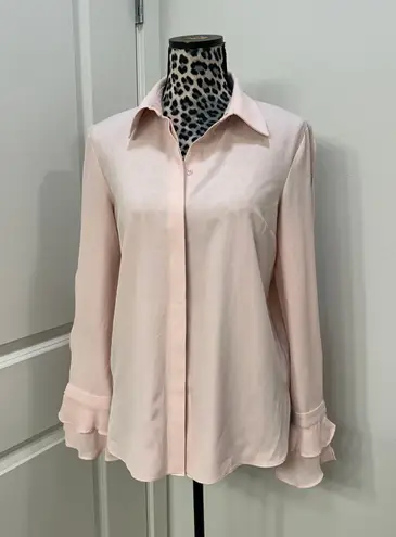 T Tahari pink long sleeve blouse flare bell sleeve with gems