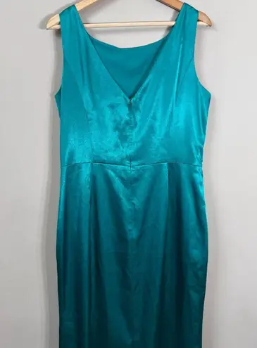 Eliza J Ruffle Satin Mermaid Maxi Gown Women's 14 Jade Green Formal Slit NWT