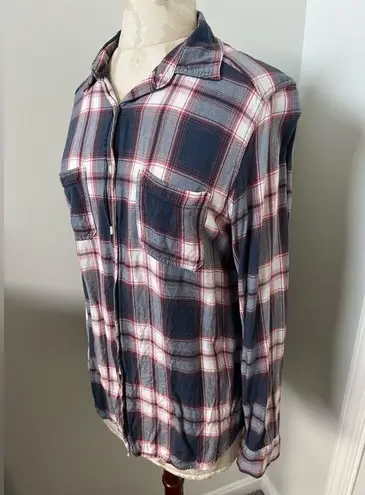 Mossimo Boyfriend Fit Long Sleeve Plaid Button Up Small Blue