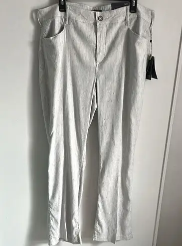 NYDJ New Women’s Linen Blend Slubby Striped Career Brunch Trouser Pants