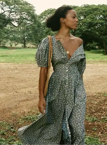 Doen Asheville Maxi Dress Organic Cotton Blue Cottage Daisy Floral Small EUC