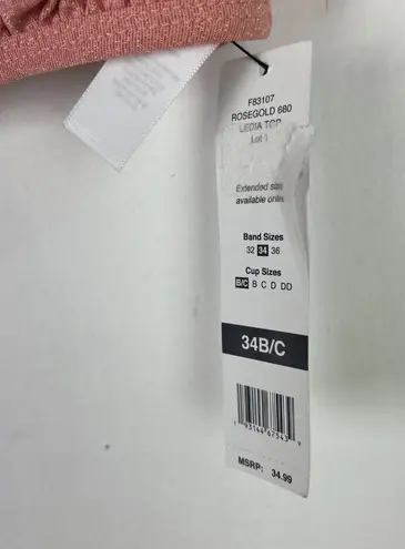 NWT Sundazed Ledia Metallic Shirred Bikini Top Rosegold Pink Size 34B/C Cup NEW
