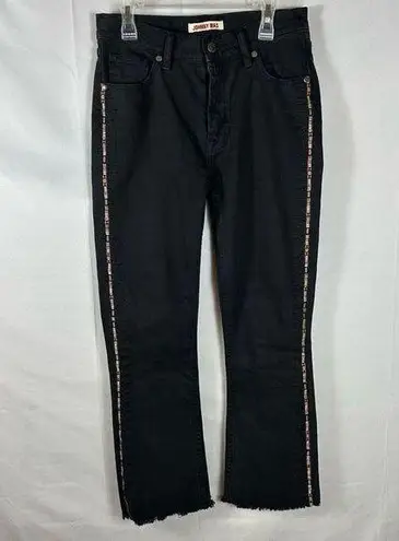 Johnny Was The Cropped Baby Boot Mid Ride Slim Fit Black Frayed Hem Jeans 25