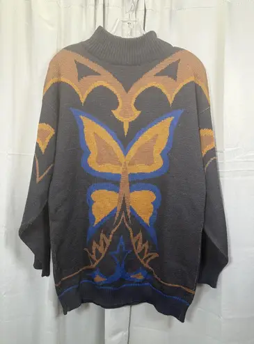 Vintage Mondi Sweater Womens Small 34 Butterfly Mock Neck Made W. Germany 80s Black