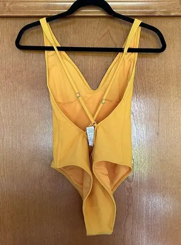 Abercrombie & Fitch  Plunge V-Neck Ribbed Yellow One Piece Swimsuit Size Small