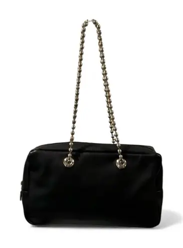 Furla Black Leather Shoulder Bag with Silver Chain Strap EUC