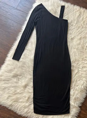 Good American Black One-Shoulder Bodycon Midi Dress