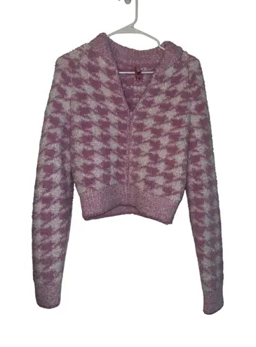 SKIMS Houndstooth pink and white sherpa zip up size medium