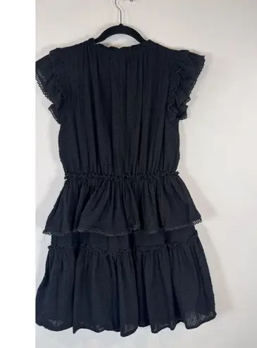 TALULAH Womens Dress Black Mini Layered Ruffle Swiss Dot V Neck Fit Flare Small