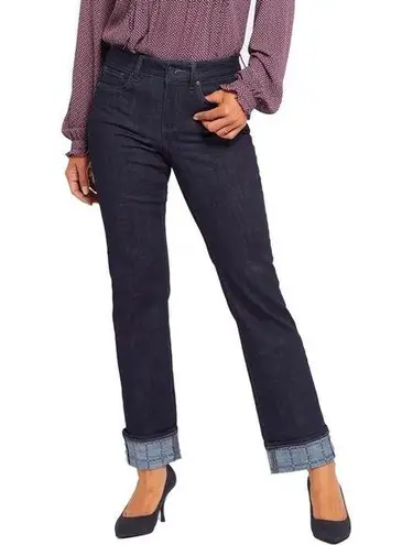 NYDJ NWT💙 Marilyn Straight Denim Jeans With Printed Cuff, Rinse/Blue #MGTBMS8713