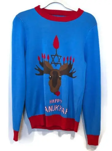 Zanygoose Unisex Hanukkah Sweater with Reindeer Design Blue Size M