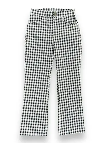 Free People Gingham Florence Crop Flare Pants Size Small Black White Checkered