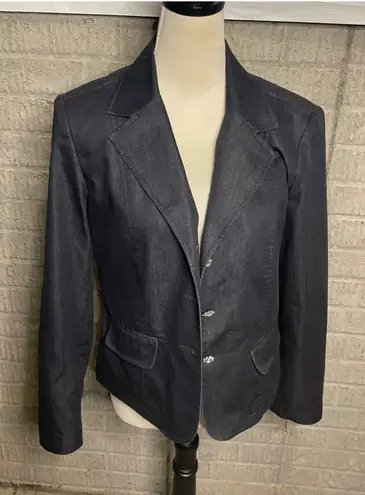 Pantology Women's Dark Wash Denim Blazer Jacket Sparkle Buttons Size 12 Gray