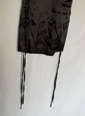 Women's silky black lingerie chemise dress spaghetti straps lace up sides