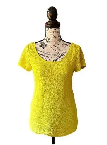 Ann Taylor  women’s yellow crochet overlay neon rave party night out boho top S