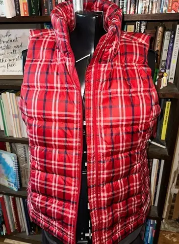 Lands End tartan red plaid marshmallow puffer M quilted vest Size M