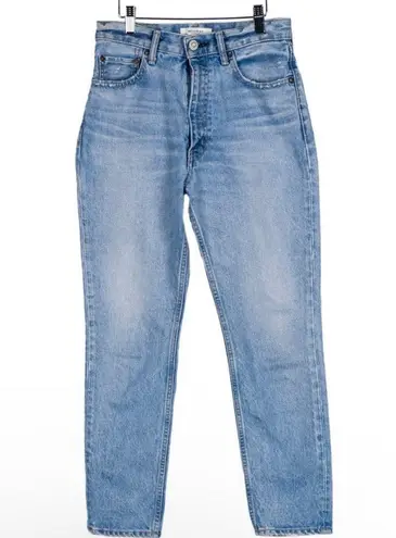 Moussy Vintage Glen Boy Straight High Waisted Barrel Jeans Size 26 Minimalist Blue