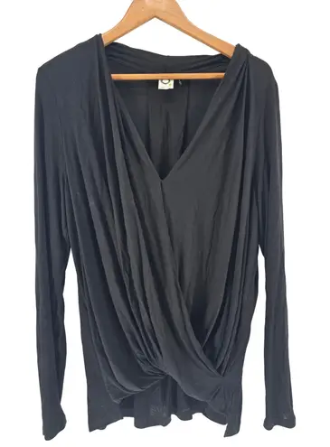 Akemi + Kin Black Ruched Twist Front Long Sleeve Drape Neck Top Women's Large