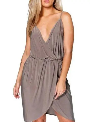 Boohoo NWT ~  Tan Brown Wrap Front Strappy Slinky Halter Dress ~ Plus Size 18