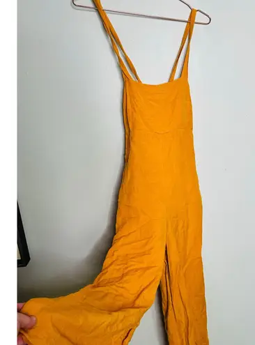 PETER SOM Marigold Yellow Linen Blend Square Neck Cross Back Jumpsuit Size 0