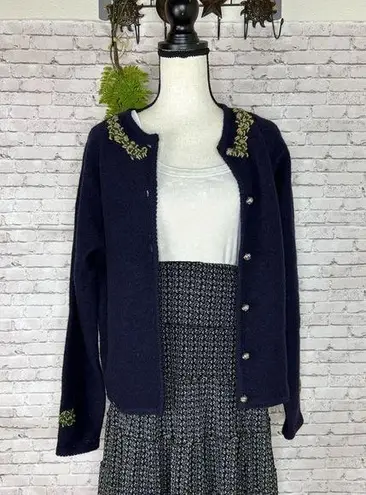 Karen Scott Vintage Navy Blue Cottagecore Embroidered Cardigan Sweater