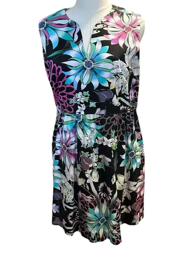Cynthia Crowley SZ 10 Black Floral Sleeveless Dress Lining Classy A Line Preppy