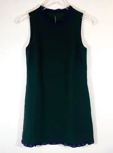 J.Crew NWT  Women's Green Dress With Blue Ruffle Trim Sleeveless Zip Back Sz 0P