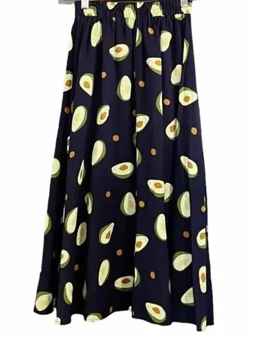 Cellabie Skirt Smiling Avocado Print Midi Novelty Skirt Women's Small One Size Blue Size 2