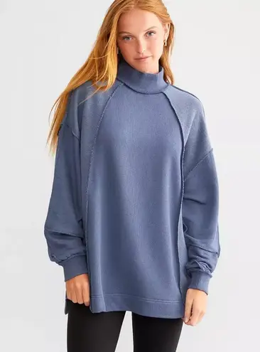 Fitz + Eddi Smoke Blue Oversized Raw Edge Pieced Patchwork Comfy Sweatshirt