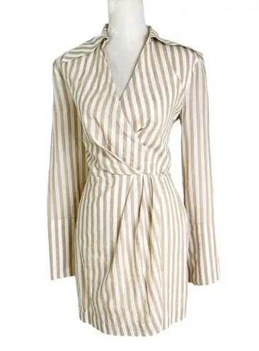NANUSHKA Esma Cotton Linen Striped Wrap Open Back Mini Dress Size S NWT