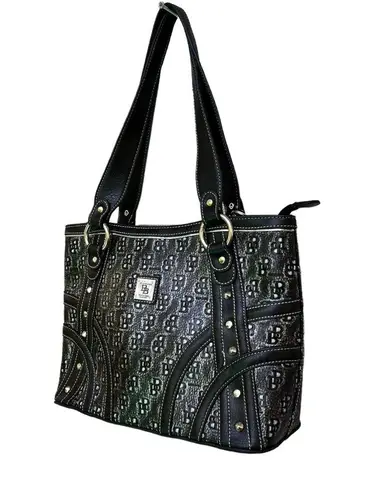 B Brentano Made In Italy Black and Silver Monogram Handbag