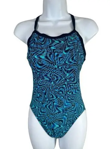 Nike  Womens 6 Swimsuit One Piece Blue Open Racerback Logo