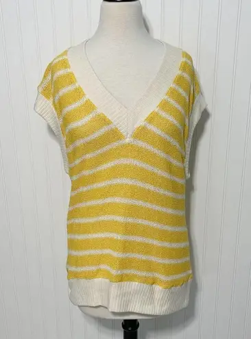 ZARA  Oversized Striped Knit V-Neck Sweater Vest Sleeveless Yellow White Small