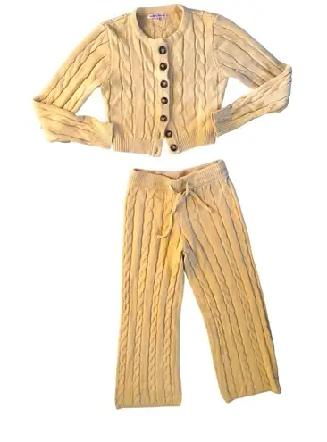 Cropped Ribbed Sweater Set Cardigan Flare Pant Sz M Size M