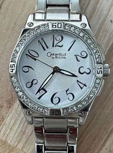 Caravelle by Bulova Ladies Watch Stainless Bracelet Silver Dial Crystals