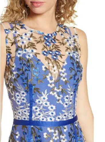 NWT $498 BRONX & BANCO Blue & White Floral Embroidered Mesh Cocktail Dress XS 2