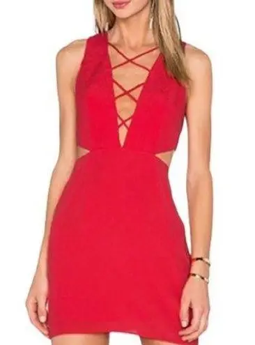 NBD  x Naven the twins womens large red mini dress cutout lace lattice sexy party