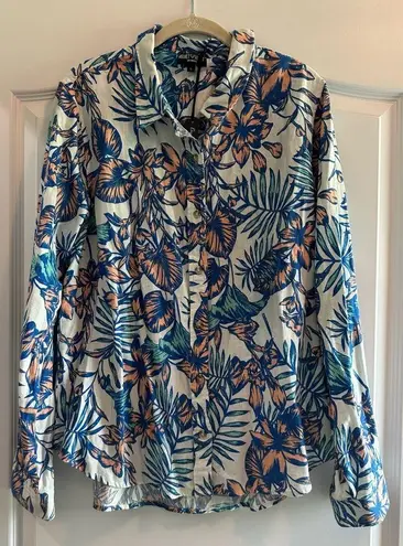 Velvet Heart  PALOMA BLUE TROPICANA Large SHIRT Linen Button Down Top