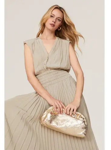 Ramy Brook Brown Crepe Hourglass V-Neck Smocked Waist Preslie Dress Size XL