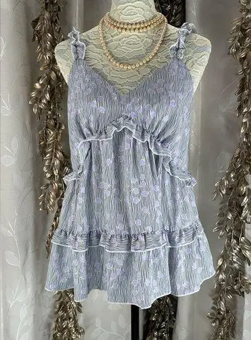 Hailey & Co Ruffle Tiered Striped Floral Tank Top