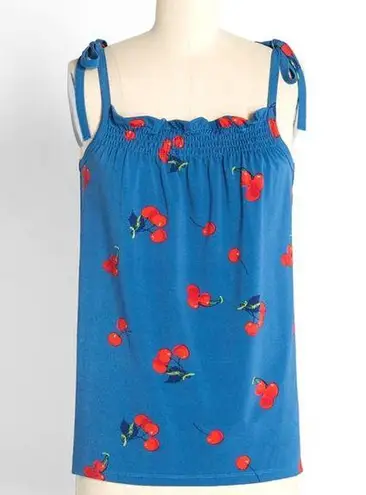 Modcloth  Cherry Bomb Tank Top Womens XS Blue Easy Like a Summer Morning Coquette