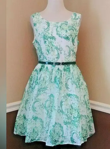 Molly Bracken Green & White Floral Retro 50's Fit & Flare Modcloth Dress NEW