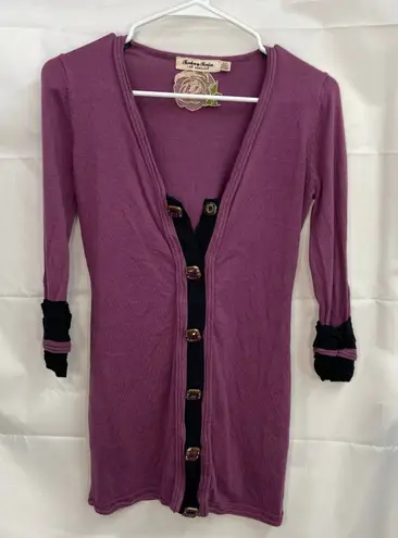 Twelve by Twelve Los Angeles women's purple black jeweled button vneck sweater S