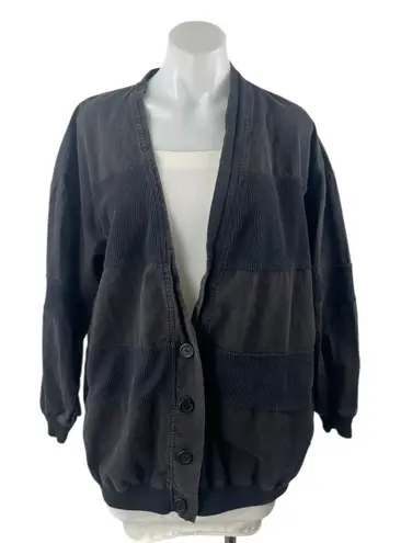 Blair Sport Women's Black Corduroy Patchworks Button Cardigan Sweater Top Size L Size L