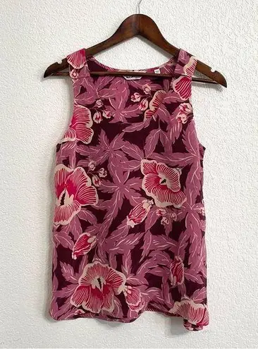 Equipment Womens Shirt Tank Pink Purple Hawaiian Tropical Floral Silk Size Small